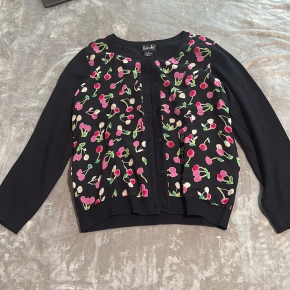 Rafaella Sweaters - vintage Rafaella Woman sweater black silk with cherry patterns.